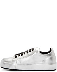 silberne Leder niedrige Sneakers von Jil Sander