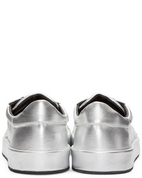 silberne Leder niedrige Sneakers von Jil Sander