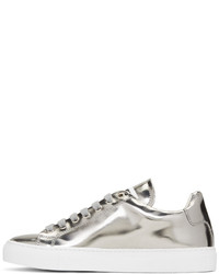 silberne Leder niedrige Sneakers von Jil Sander