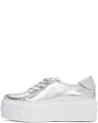 silberne Leder niedrige Sneakers von Versus