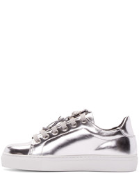 silberne Leder niedrige Sneakers von Versus