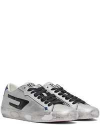 silberne Leder niedrige Sneakers von Diesel