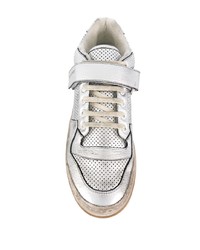 silberne Leder niedrige Sneakers von Saint Laurent