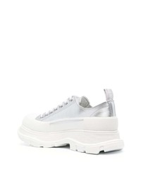 silberne Leder niedrige Sneakers von Alexander McQueen