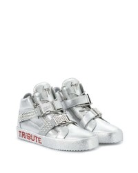 silberne Leder niedrige Sneakers von Giuseppe Zanotti