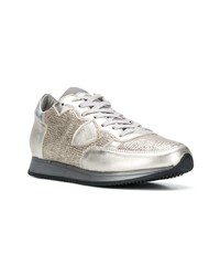 silberne Leder niedrige Sneakers von Philippe Model