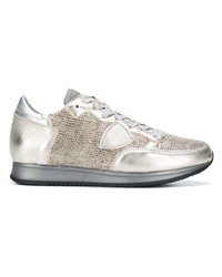 silberne Leder niedrige Sneakers von Philippe Model