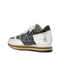 silberne Leder niedrige Sneakers von Philippe Model