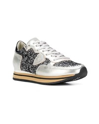 silberne Leder niedrige Sneakers von Philippe Model