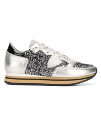 silberne Leder niedrige Sneakers von Philippe Model