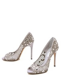 silberne Leder Pumps mit Ausschnitten von Casadei