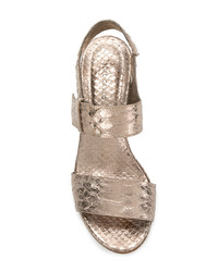 silberne Leder Sandaletten mit Schlangenmuster von Del Carlo
