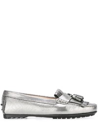 silberne Leder Slipper von Tod's