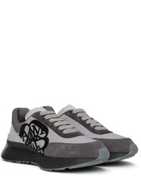 silberne Leder Sportschuhe von Alexander McQueen