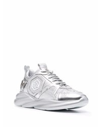 silberne Leder Sportschuhe von Philipp Plein