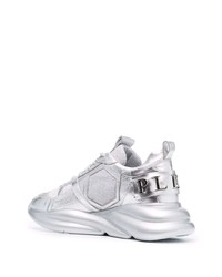 silberne Leder Sportschuhe von Philipp Plein