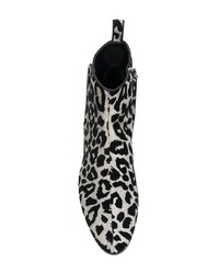 silberne Leder Stiefeletten mit Leopardenmuster von Dolce & Gabbana