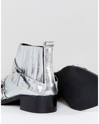 silberne Leder Stiefeletten von Asos