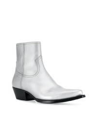 silberne Leder Stiefeletten von Saint Laurent