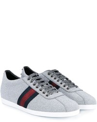 silberne Leder Turnschuhe von Gucci