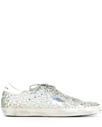 silberne Leder Turnschuhe von Golden Goose