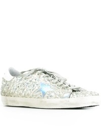 silberne Leder Turnschuhe von Golden Goose