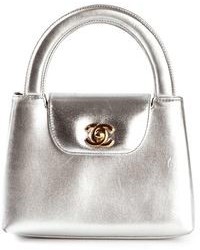 silberne Lederhandtasche von Chanel
