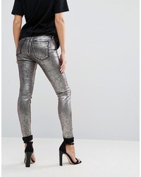 silberne Lederjeans von Replay