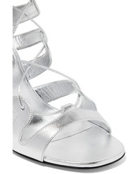 silberne Ledersandalen von Saint Laurent