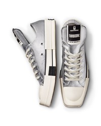 silberne niedrige Sneakers von Rick Owens DRKSHDW