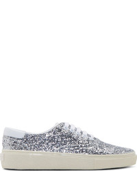 silberne Pailletten niedrige Sneakers von Saint Laurent