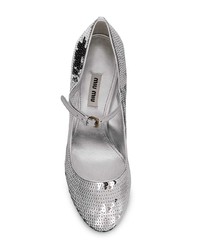 silberne Pailletten Pumps von Miu Miu