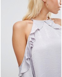 silberne Satin Bluse mit Rüschen von Asos