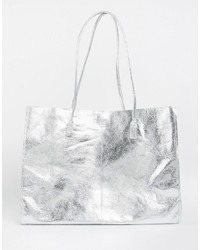 silberne Shopper Tasche aus Leder von Asos