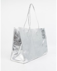silberne Shopper Tasche aus Leder von Asos