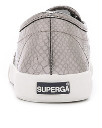 silberne Slip-On Sneakers aus Leder von Superga