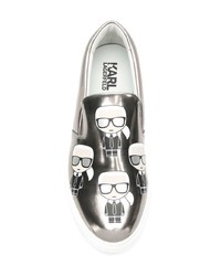 silberne Slip-On Sneakers aus Leder von Karl Lagerfeld