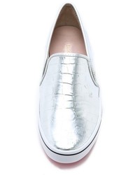 silberne Slip-On Sneakers aus Leder von Kate Spade