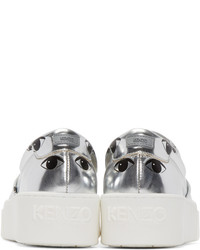 silberne Slip-On Sneakers aus Leder von Kenzo