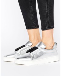 silberne Slip-On Sneakers aus Leder von Sol Sana