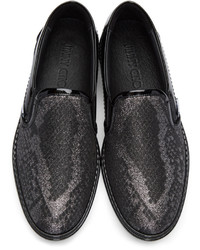 silberne Slip-On Sneakers mit Schlangenmuster von Jimmy Choo