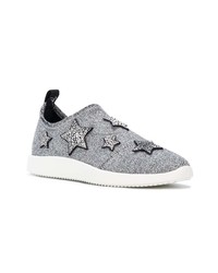 silberne Slip-On Sneakers mit Sternenmuster von Giuseppe Zanotti Design