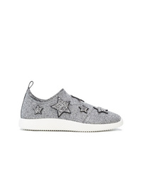 silberne Slip-On Sneakers mit Sternenmuster von Giuseppe Zanotti Design
