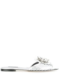 silberne verzierte flache Sandalen aus Leder von Dolce & Gabbana