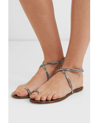 silberne verzierte flache Sandalen aus Satin von Pedro Garcia