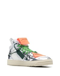 silberne verzierte hohe Sneakers aus Leder von Off-White