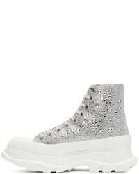 silberne verzierte hohe Sneakers von Alexander McQueen