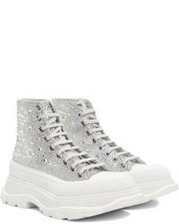 silberne verzierte hohe Sneakers von Alexander McQueen