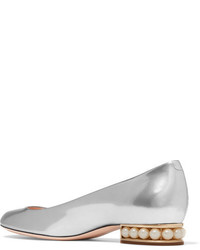 silberne verzierte Leder Ballerinas von Nicholas Kirkwood