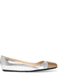 silberne verzierte Leder Ballerinas von Jimmy Choo